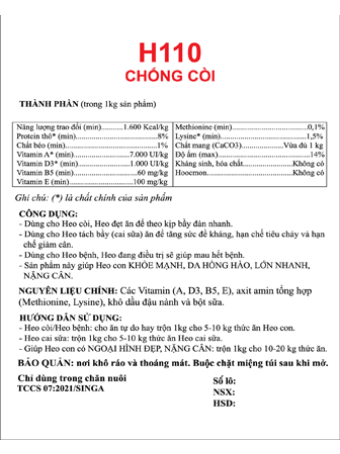 H110 - Super Feed – Chống còi ( bột tan) (1kg)