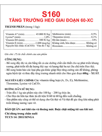 S160-Hilean Su - Tăng trưởng giai đoạn 60kg- xuất