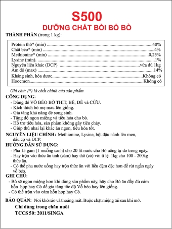 S500 - Cow Nutri - Dưỡng chất vỗ béo bò