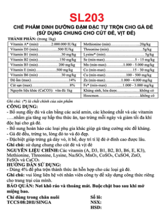 SL203 - Chế phẩm dinh dưỡng đậm đặc tự trộn cho gà đẻ