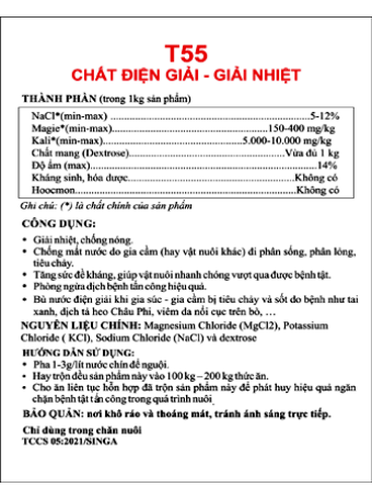 T55 - Electrolyte – Chất điện giải,Giải nhiệt